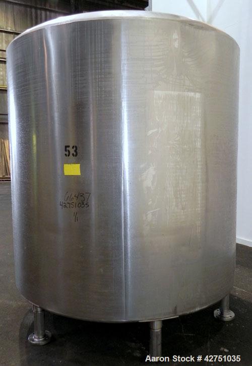 Used Perma-San Tank, 2000 Gallon, Model CVC, 304 Stainless Steel Vertical. 84" Diameter x 80" straight side. Dished top, coned bottom. Openings top (3) 2", 4", 18" man way with cover, side 2". 3" Tri...