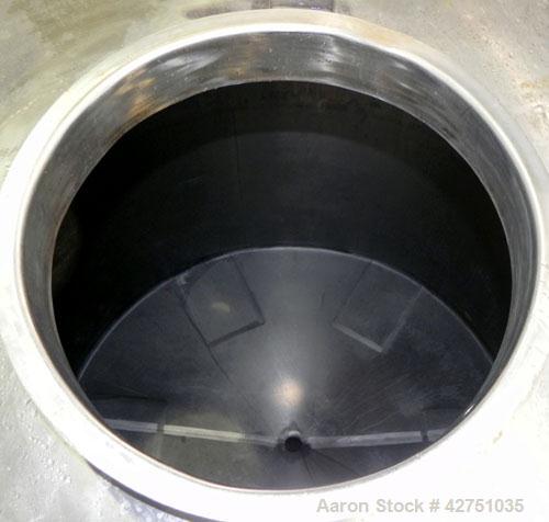 Used Perma-San Tank, 2000 Gallon, Model CVC, 304 Stainless Steel Vertical. 84" Diameter x 80" straight side. Dished top, coned bottom. Openings top (3) 2", 4", 18" man way with cover, side 2". 3" Tri...