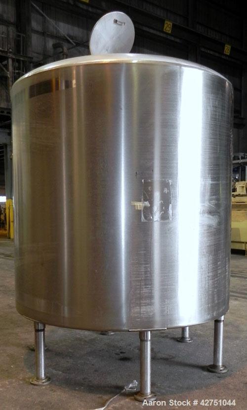 Used Perma-San Tank, 2000 Gallon, Model CVC, 304 Stainless Steel Vertical. 84" Diameter x 80" straight side. Dished top, coned bottom. Openings top 2", 18" man way with cover, side 2". 3" Tri-clamp c...