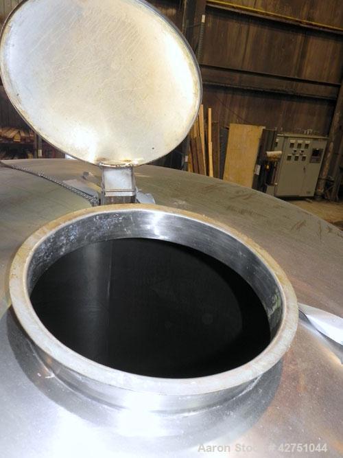 Used Perma-San Tank, 2000 Gallon, Model CVC, 304 Stainless Steel Vertical. 84" Diameter x 80" straight side. Dished top, coned bottom. Openings top 2", 18" man way with cover, side 2". 3" Tri-clamp c...