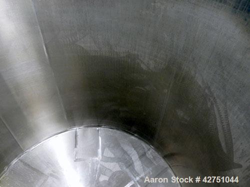 Used Perma-San Tank, 2000 Gallon, Model CVC, 304 Stainless Steel Vertical. 84" Diameter x 80" straight side. Dished top, coned bottom. Openings top 2", 18" man way with cover, side 2". 3" Tri-clamp c...