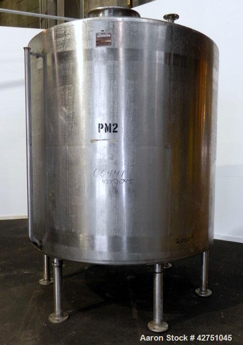 Used- Perma-San Tank, 2000 Gallon, Model CVC, 304 Stainless Steel Vertical. 84" Diameter x 80" straight side. Dished top, co...