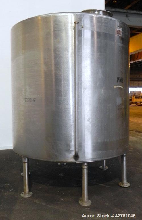 Used Perma-San Tank, 2000 Gallon, Model CVC, 304 Stainless Steel Vertical. 84" Diameter x 80" straight side. Dished top, coned bottom. Openings top 2", 4", 18" man way with cover, side 2". 3" Tri-cla...
