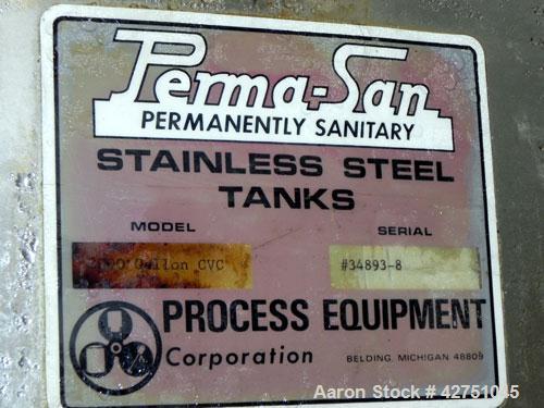 Used Perma-San Tank, 2000 Gallon, Model CVC, 304 Stainless Steel Vertical. 84" Diameter x 80" straight side. Dished top, coned bottom. Openings top 2", 4", 18" man way with cover, side 2". 3" Tri-cla...