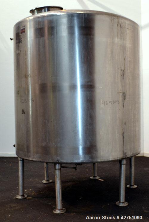 Used Perma-San Tank, 2000 Gallon, Model CVC, 316 Stainless Steel Vertical. 84” Diameter x 80” straight side. Dished top, coned bottom. Off center top entering Lightnin air operated agitator, model XJ...