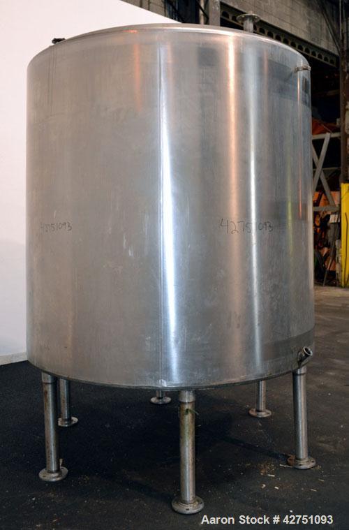 Used Perma-San Tank, 2000 Gallon, Model CVC, 316 Stainless Steel Vertical. 84” Diameter x 80” straight side. Dished top, coned bottom. Off center top entering Lightnin air operated agitator, model XJ...