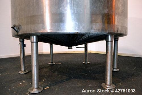 Used Perma-San Tank, 2000 Gallon, Model CVC, 316 Stainless Steel Vertical. 84” Diameter x 80” straight side. Dished top, coned bottom. Off center top entering Lightnin air operated agitator, model XJ...