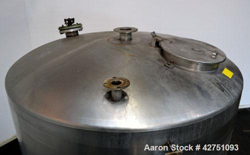 Used Perma-San Tank, 2000 Gallon, Model CVC, 316 Stainless Steel Vertical. 84” Diameter x 80” straight side. Dished top, coned bottom. Off center top entering Lightnin air operated agitator, model XJ...