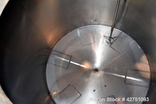 Used Perma-San Tank, 2000 Gallon, Model CVC, 316 Stainless Steel Vertical. 84” Diameter x 80” straight side. Dished top, coned bottom. Off center top entering Lightnin air operated agitator, model XJ...