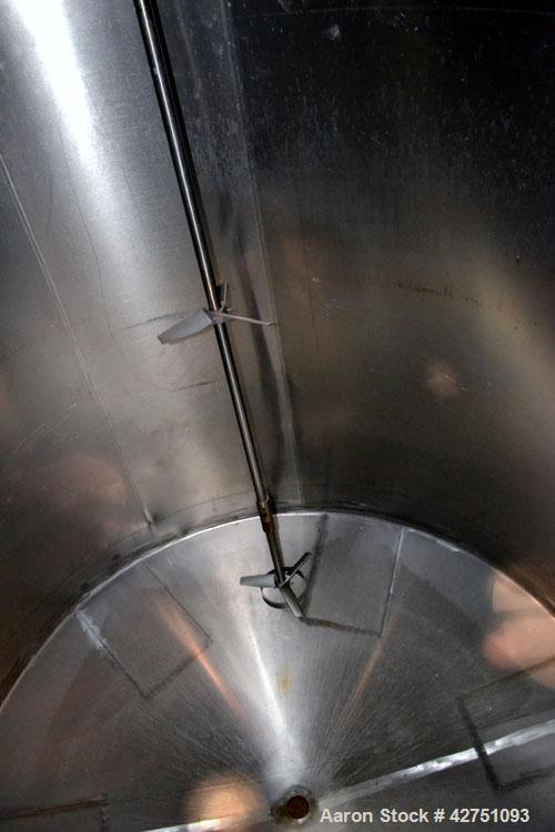 Used Perma-San Tank, 2000 Gallon, Model CVC, 316 Stainless Steel Vertical. 84” Diameter x 80” straight side. Dished top, coned bottom. Off center top entering Lightnin air operated agitator, model XJ...