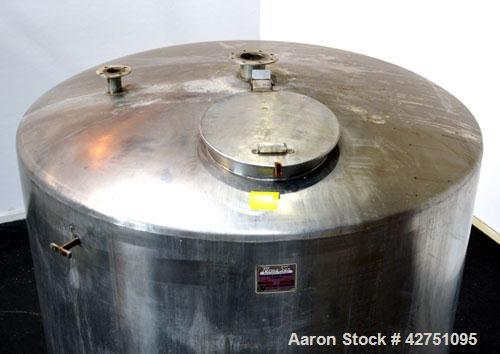 Used Perma-San Tank, 2000 Gallon, Model CVC, 316 Stainless Steel Vertical. 84” Diameter x 80” straight side. Dished top, coned bottom. Openings top 2”, 4”, 18” man way with cover, side 2”. 3” Center ...