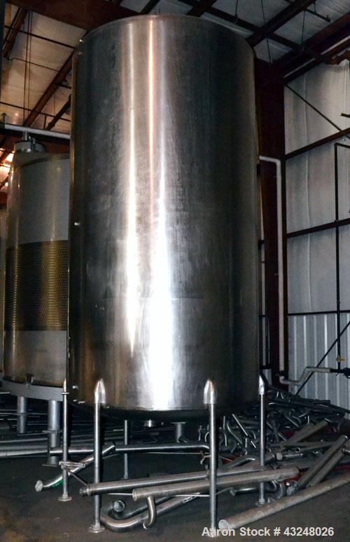 Used Perma-San Tank, 3000 Gallon, Model CVC, Stainless Steel, Vertical. Approximate 80” diameter x 142” straight side. Flat top, dished bottom. Top man way, 2-1/2” threaded center bottom outlet. Moun...