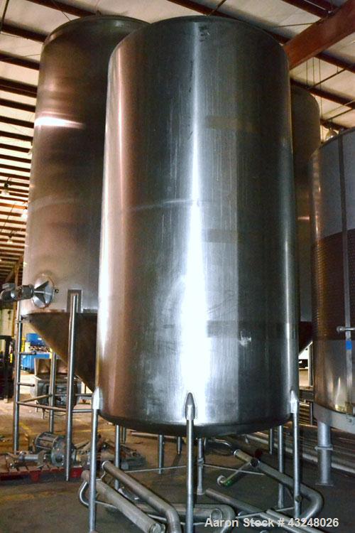 Used Perma-San Tank, 3000 Gallon, Model CVC, Stainless Steel, Vertical. Approximate 80” diameter x 142” straight side. Flat top, dished bottom. Top man way, 2-1/2” threaded center bottom outlet. Moun...