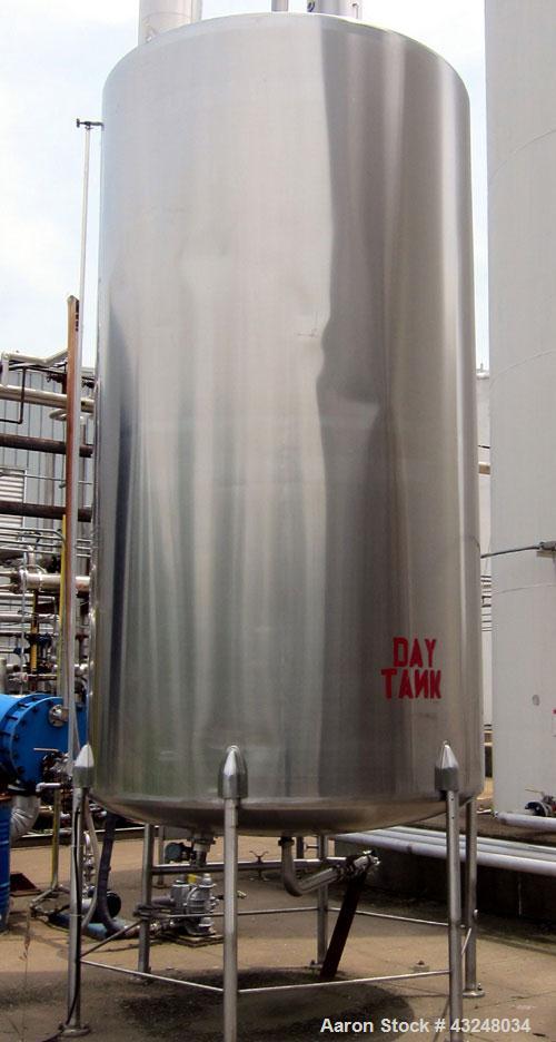 Used- Perma-San Tank, 3000 Gallon, Model CVC, Stainless Steel, Vertical. Approximate 80” diameter x 142” straight side. Flat...