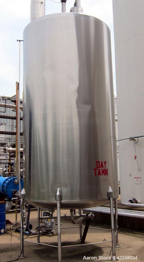 Used Perma-San Tank, 3000 Gallon, Model CVC, Stainless Steel, Vertical. Approximate 80” diameter x 142” straight side. Flat top, dished bottom. Top man way, 2-1/2” threaded center bottom outlet. Moun...