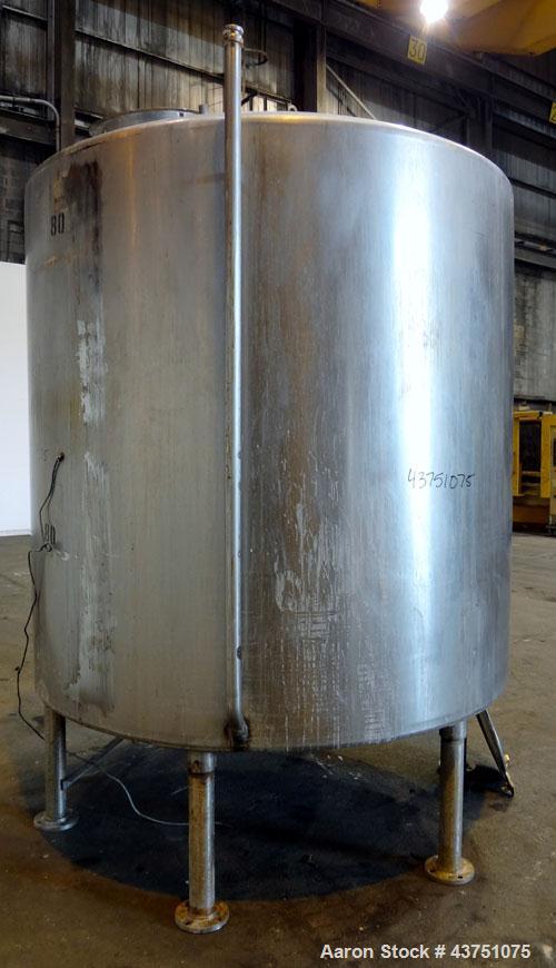 Used Perma-San Tank, 2000 Gallon, Model 2000 CVC, 304 Stainless Steel, Vertical. 84" Diameter x 80" straight side. Dished top, coned bottom. Openings top 2”, 4”, 18” man way with cover, side 2”. 3" C...