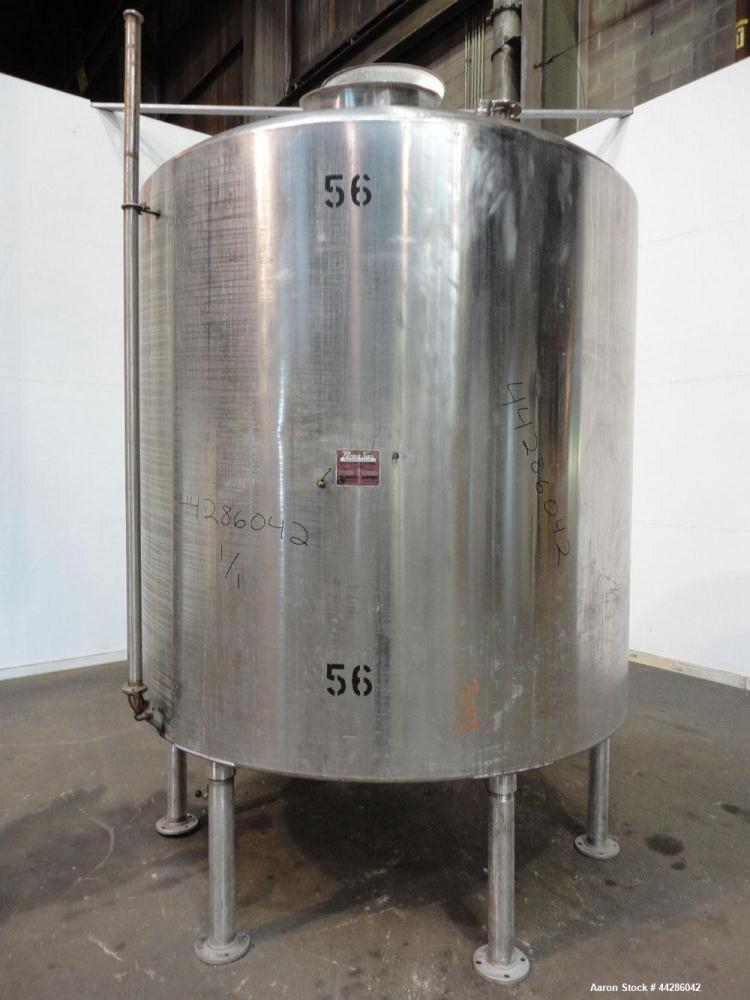 Used Perma-San Tank, 2000 Gallon, Model CVC, 304 Stainless Steel, Vertical. 84" Diameter x 80" straight side. Dished top, coned bottom. Openings top (2) 2”, 4”, 18” man way with cover, side 2”. 3" Ce...