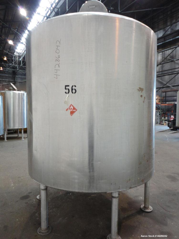 Used Perma-San Tank, 2000 Gallon, Model CVC, 304 Stainless Steel, Vertical. 84" Diameter x 80" straight side. Dished top, coned bottom. Openings top (2) 2”, 4”, 18” man way with cover, side 2”. 3" Ce...