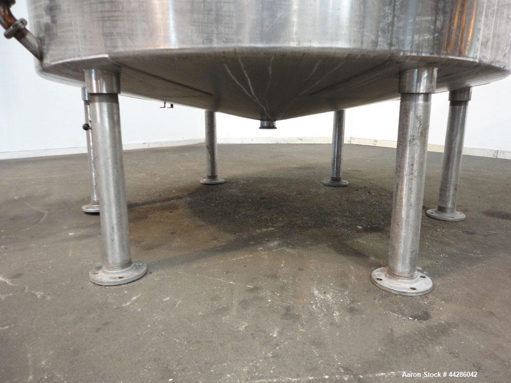 Used Perma-San Tank, 2000 Gallon, Model CVC, 304 Stainless Steel, Vertical. 84" Diameter x 80" straight side. Dished top, coned bottom. Openings top (2) 2”, 4”, 18” man way with cover, side 2”. 3" Ce...