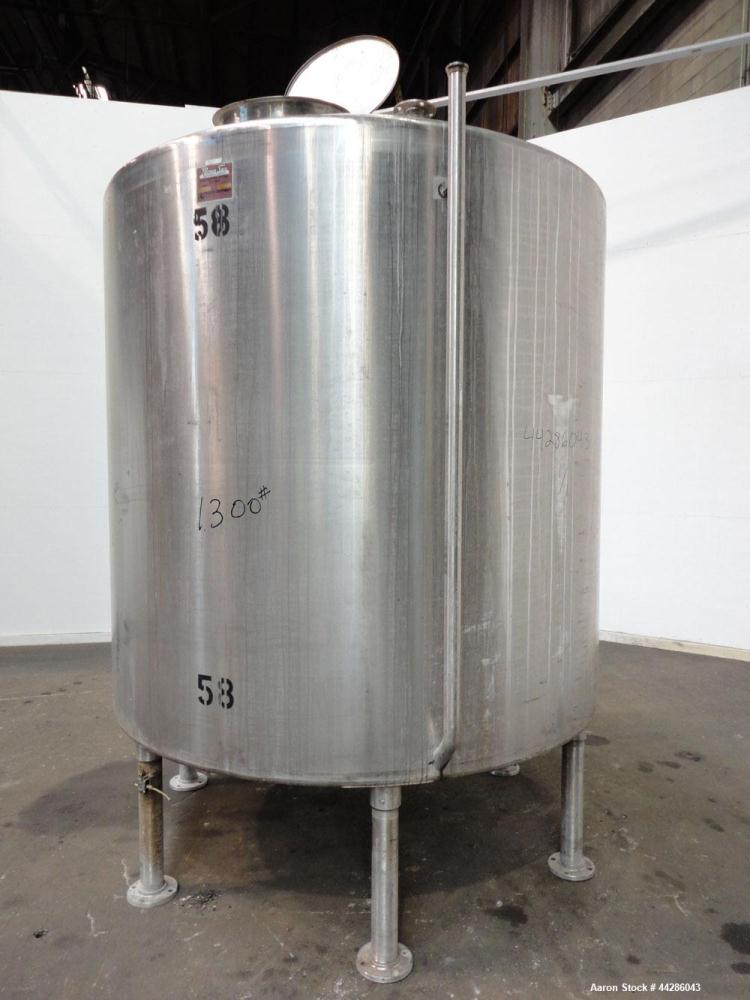 Used Perma-San Tank, 2000 Gallon, Model CVC, 304 Stainless Steel, Vertical. 84" Diameter x 80" straight side. Dished top, coned bottom. Openings top 2”, 4”, 18” man way with cover, side 2”. 3" Center...