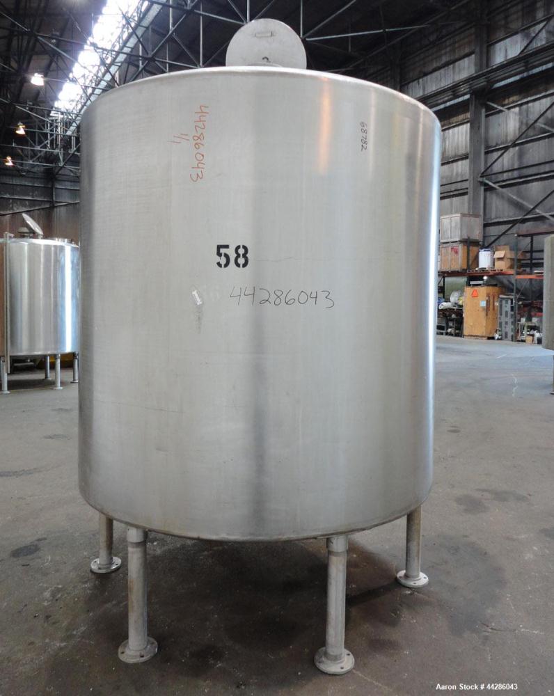 Used Perma-San Tank, 2000 Gallon, Model CVC, 304 Stainless Steel, Vertical. 84" Diameter x 80" straight side. Dished top, coned bottom. Openings top 2”, 4”, 18” man way with cover, side 2”. 3" Center...