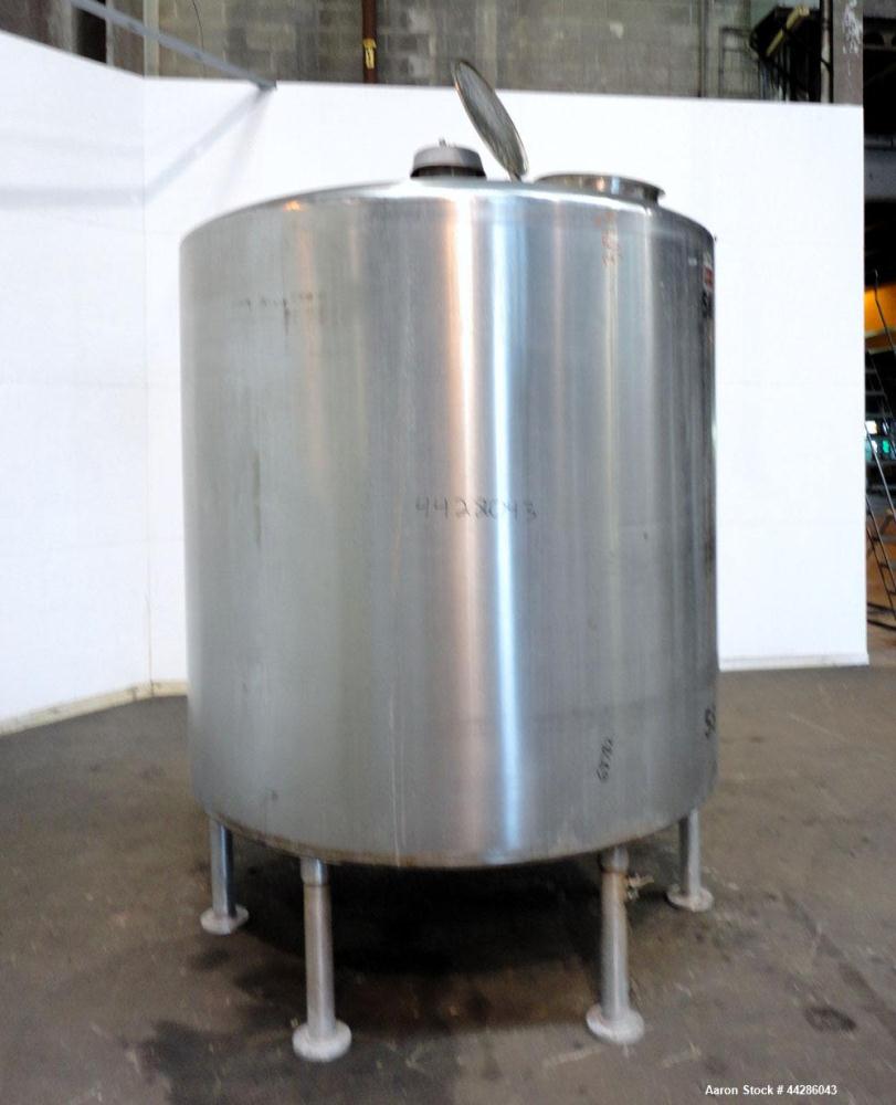 Used Perma-San Tank, 2000 Gallon, Model CVC, 304 Stainless Steel, Vertical. 84" Diameter x 80" straight side. Dished top, coned bottom. Openings top 2”, 4”, 18” man way with cover, side 2”. 3" Center...