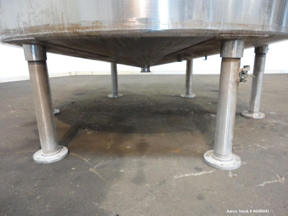Used Perma-San Tank, 2000 Gallon, Model CVC, 304 Stainless Steel, Vertical. 84" Diameter x 80" straight side. Dished top, coned bottom. Openings top 2”, 4”, 18” man way with cover, side 2”. 3" Center...
