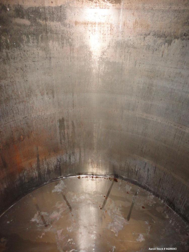 Used Perma-San Tank, 2000 Gallon, Model CVC, 304 Stainless Steel, Vertical. 84" Diameter x 80" straight side. Dished top, coned bottom. Openings top 2”, 4”, 18” man way with cover, side 2”. 3" Center...