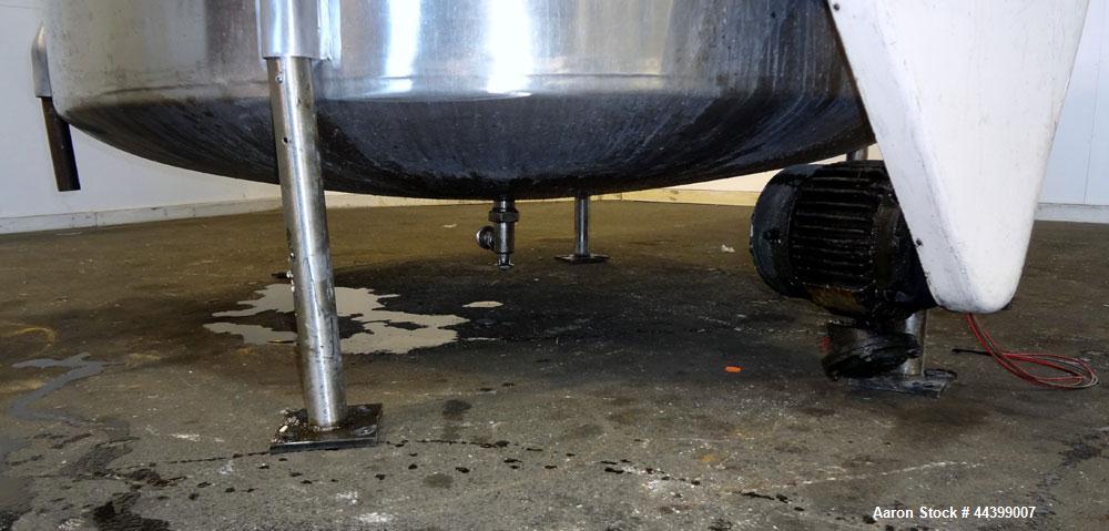 Used Perma-San Tank, 3000 Gallon, 304 Stainless Steel, Vertical.  Approximately 80" diameter x 143" straight side, flat welded top, dished bottom.  Side bottom entering agitator with a 3 blade prop, ...