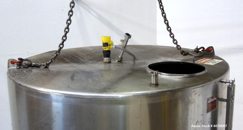 Used Perma-San Tank, 3000 Gallon, 304 Stainless Steel, Vertical.  Approximately 80" diameter x 143" straight side, flat welded top, dished bottom.  Side bottom entering agitator with a 3 blade prop, ...