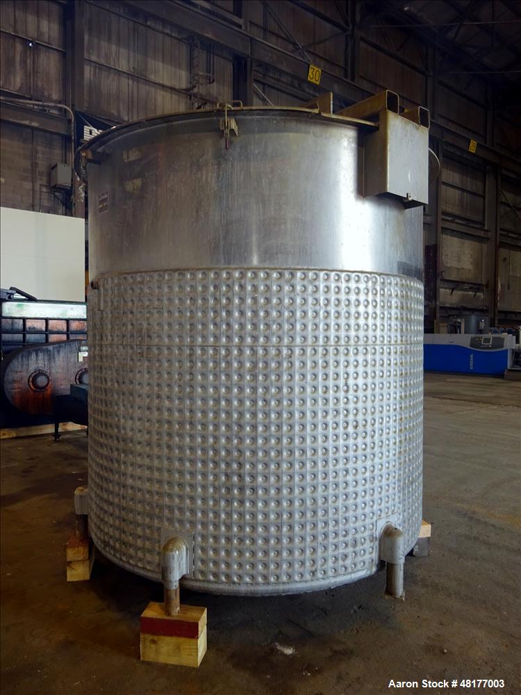 Used- Perma-San Jacketed Mix Tank, 2,500 Gallon, 304 Stainless Steel, Vertical.