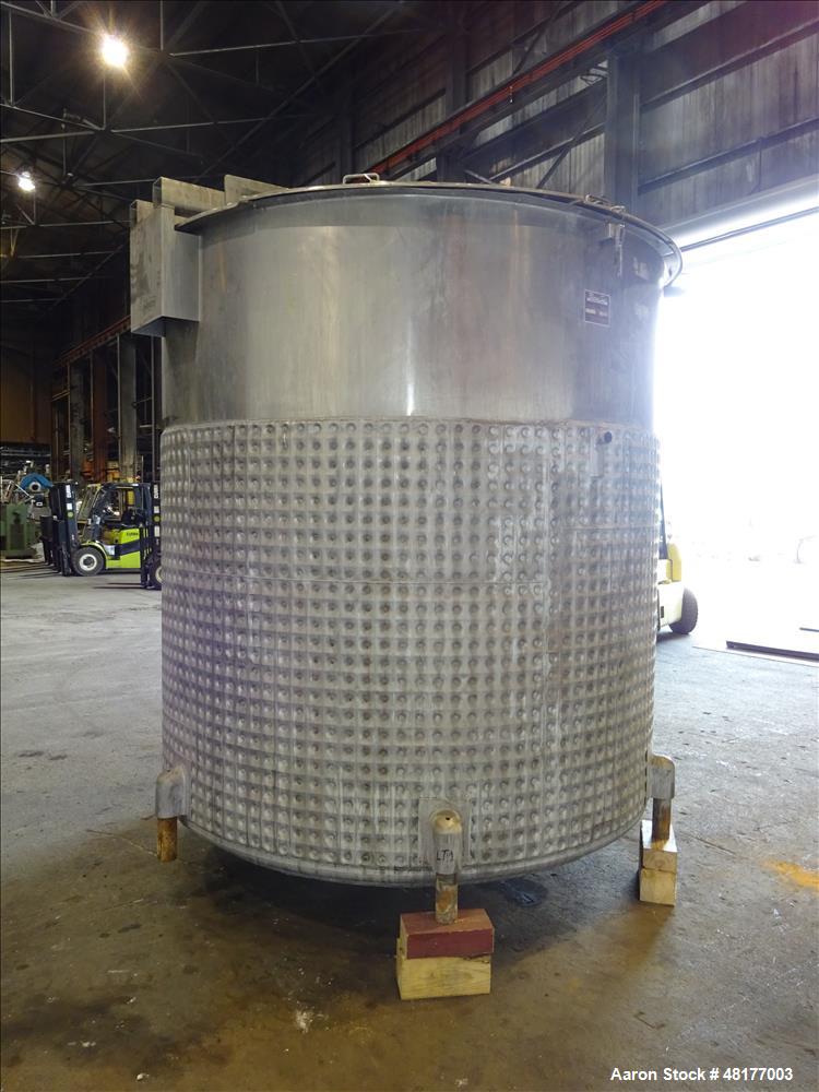 Used Perma-San Jacketed Mix Tank, 2,500 Gallon, 304 Stainless Steel, Vertical.