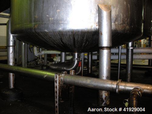Used Perry Products Tank, 2000 Gallon, 304 stainless steel, vertical. 76" diameter x 106" straight side, dished top and bottom. Openings: top (2) 3" tri-clamp, 4" vent, 8" drive (capped), (2) 24" man...