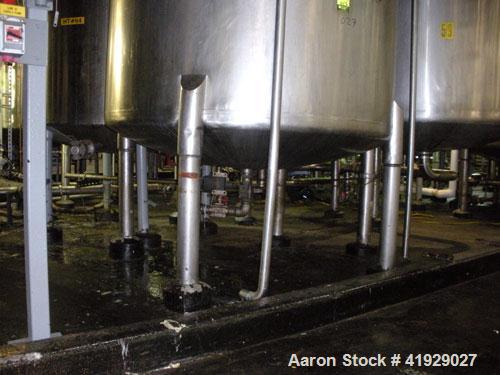 Used Perry Products Tank, 2000 Gallon, 304 stainless steel, vertical. 76" diameter x 106" straight side, dished top and bottom.  Off center top entering angled Lightnin manual variable speed agitator...