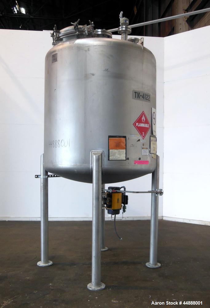 Used Precision Stainless Pressure Tank, 1000 Gallon, 304L Stainless Steel, Vertical. 66" Diameter x 60" straight side, dished top and bottom. Internal rated 25 psi at -20 to 350 degrees F., vacuum de...