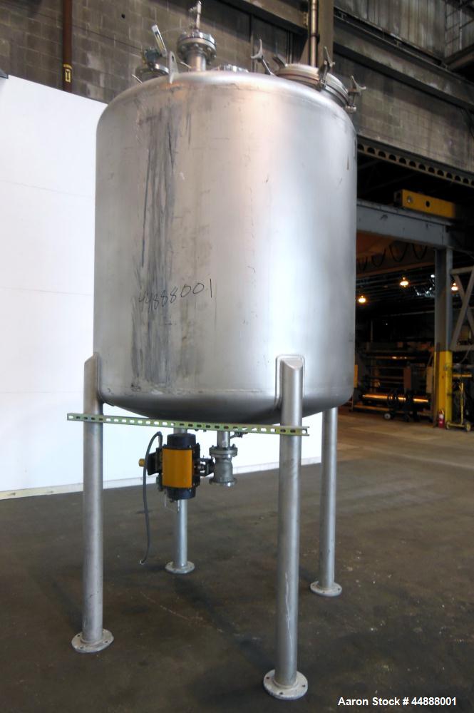 Used Precision Stainless Pressure Tank, 1000 Gallon, 304L Stainless Steel, Vertical. 66" Diameter x 60" straight side, dished top and bottom. Internal rated 25 psi at -20 to 350 degrees F., vacuum de...