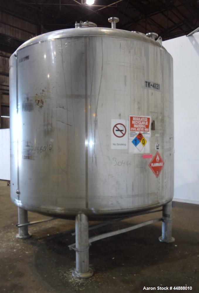 Used Precision Stainless Pressure Tank, 4000 Gallon, 304L Stainless Steel, Vertical. 108" Diameter x 88" straight side, dished top and bottom. Internal rated 15 psi at -20 to 225 degrees F., vacuum d...
