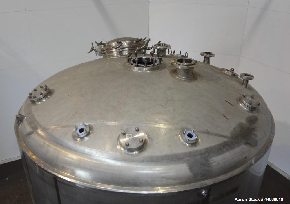 Used Precision Stainless Pressure Tank, 4000 Gallon, 304L Stainless Steel, Vertical. 108" Diameter x 88" straight side, dished top and bottom. Internal rated 15 psi at -20 to 225 degrees F., vacuum d...