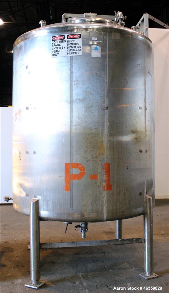 Used Precision Stainless Mixing Tank, 1,500 Gallon, 316 Stainless Steel, Vertical. Approximate 74" diameter x 80" straight side. Dished top, cone Bottom. Top entering Lightnin agitator, model N33G 30...
