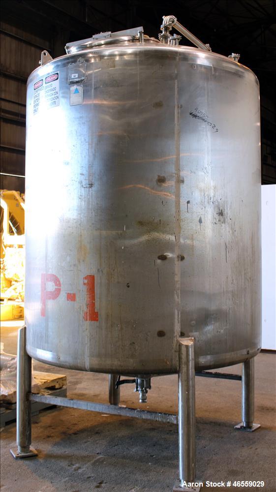 Used Precision Stainless Mixing Tank, 1,500 Gallon, 316 Stainless Steel, Vertical. Approximate 74" diameter x 80" straight side. Dished top, cone Bottom. Top entering Lightnin agitator, model N33G 30...