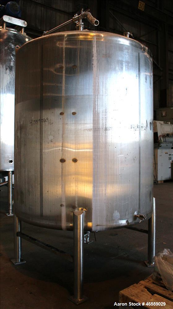 Used Precision Stainless Mixing Tank, 1,500 Gallon, 316 Stainless Steel, Vertical. Approximate 74" diameter x 80" straight side. Dished top, cone Bottom. Top entering Lightnin agitator, model N33G 30...