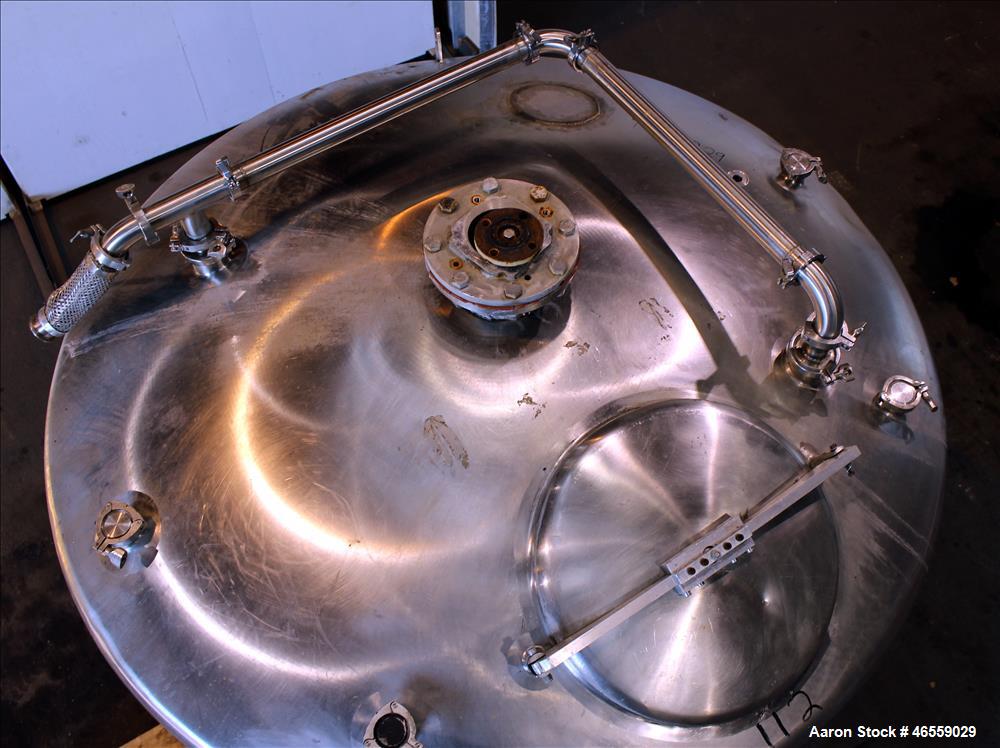 Used Precision Stainless Mixing Tank, 1,500 Gallon, 316 Stainless Steel, Vertical. Approximate 74" diameter x 80" straight side. Dished top, cone Bottom. Top entering Lightnin agitator, model N33G 30...