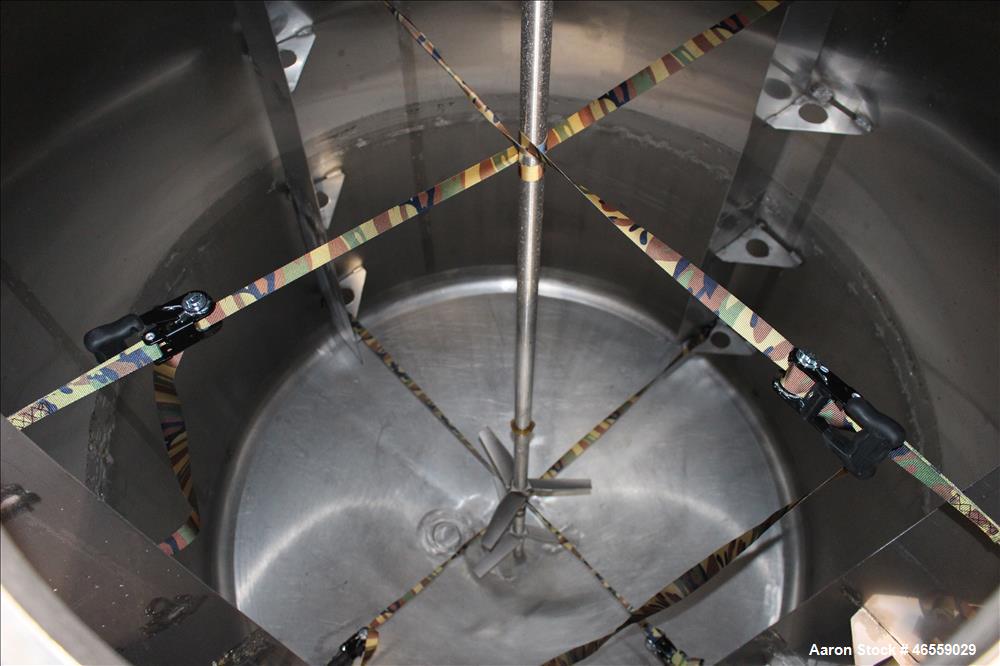 Used Precision Stainless Mixing Tank, 1,500 Gallon, 316 Stainless Steel, Vertical. Approximate 74" diameter x 80" straight side. Dished top, cone Bottom. Top entering Lightnin agitator, model N33G 30...