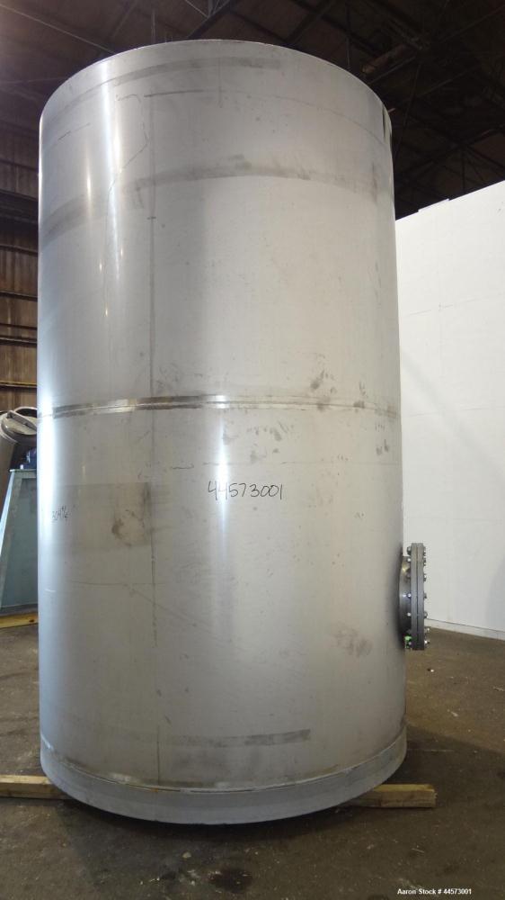 Used REC Industries Tank, 3965 Gallon, 304 Stainless Steel, Vertical, Model 3000.90.144.S.T4.  Approximately 90" diameter x 144" straight side, cone top, flat bottom.  Openings:  top 3-1/2" threaded,...