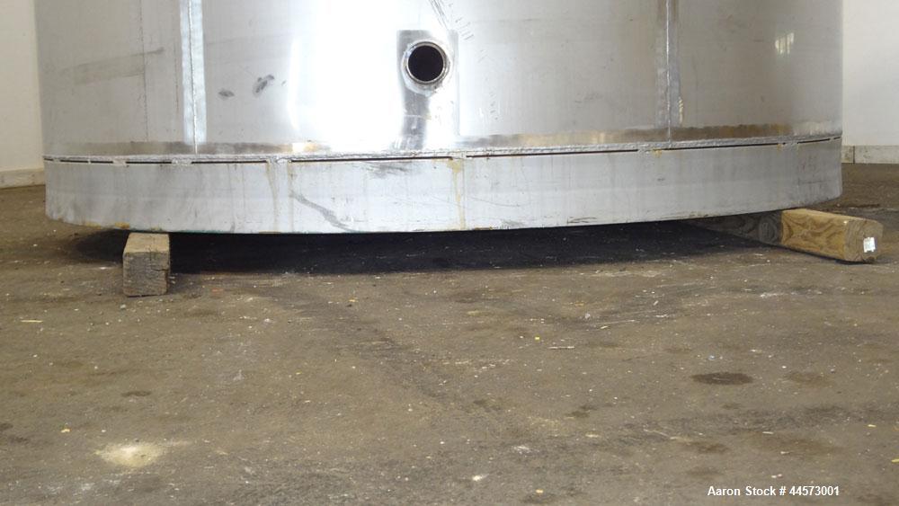 Used REC Industries Tank, 3965 Gallon, 304 Stainless Steel, Vertical, Model 3000.90.144.S.T4.  Approximately 90" diameter x 144" straight side, cone top, flat bottom.  Openings:  top 3-1/2" threaded,...
