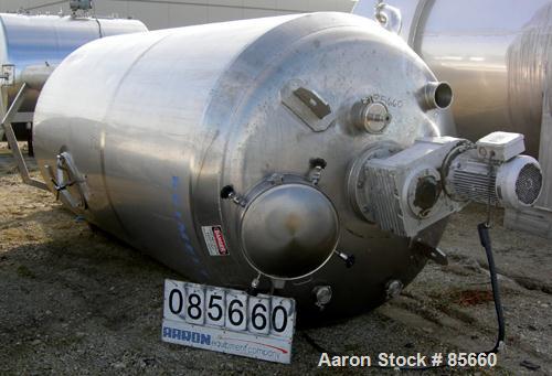 Used Reimelt Pressure Tank, 1981 Gallon (7500 Liter), 304 Stainless Steel, Vertical. 72" diameter x 124" straight side, dished top, coned bottom. Internal rated 13 PSI at 122 Degrees F. Top entering ...
