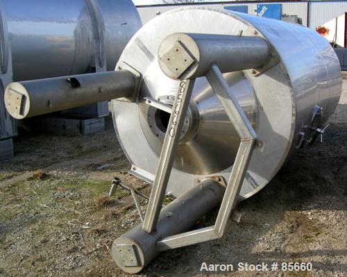 Used Reimelt Pressure Tank, 1981 Gallon (7500 Liter), 304 Stainless Steel, Vertical. 72" diameter x 124" straight side, dished top, coned bottom. Internal rated 13 PSI at 122 Degrees F. Top entering ...