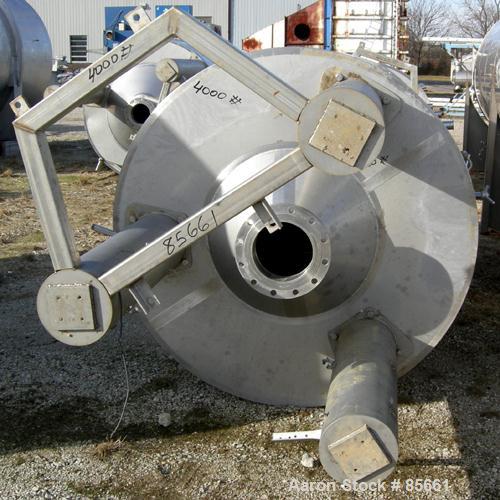 USED: Reimelt pressure tank, 1849 gallon (7000 liter), 304 stainless steel, vertical. 64" diameter x 138" straight side, dished top, coned bottom. Internal rated 13 psi at 122 deg F. (6) Side enterin...