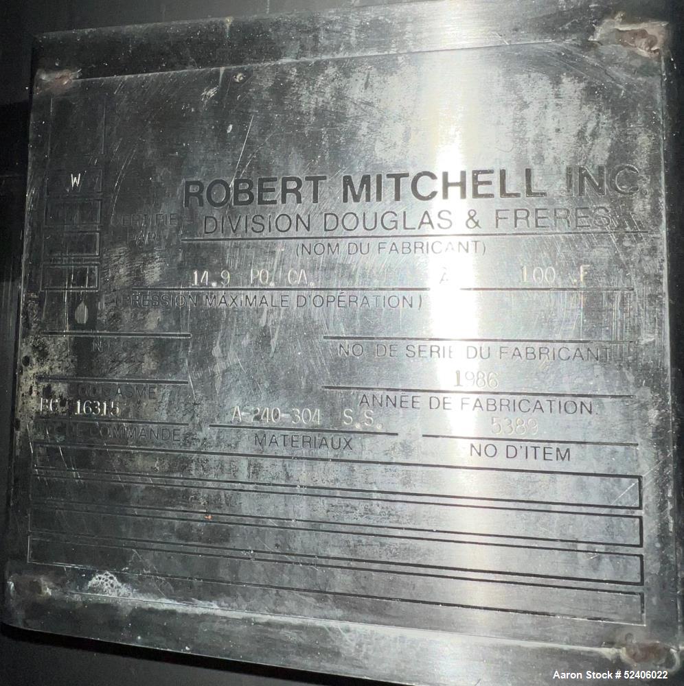 Used Robert Mitchell Jacketed Tank, Approximate 1150 Gallon, 304 Stainless Steel