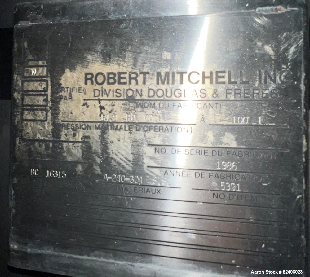 Used Robert Mitchell Jacketed Tank, Approximate 1150 Gallon, 304 Stainless Steel